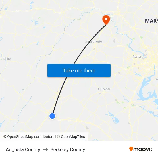 Augusta County to Berkeley County map