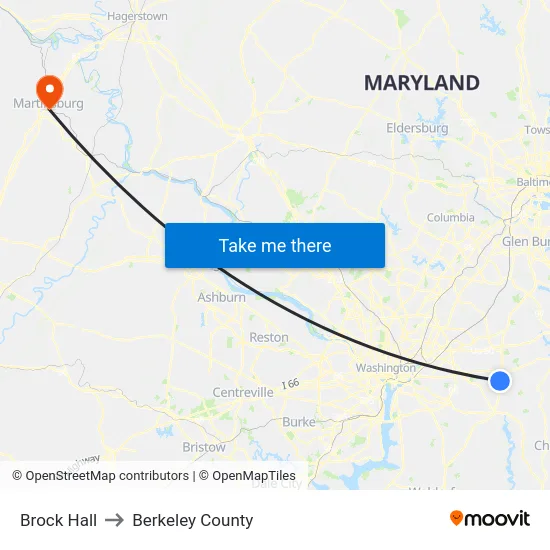 Brock Hall to Berkeley County map