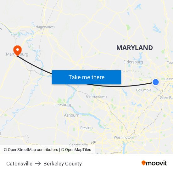 Catonsville to Berkeley County map