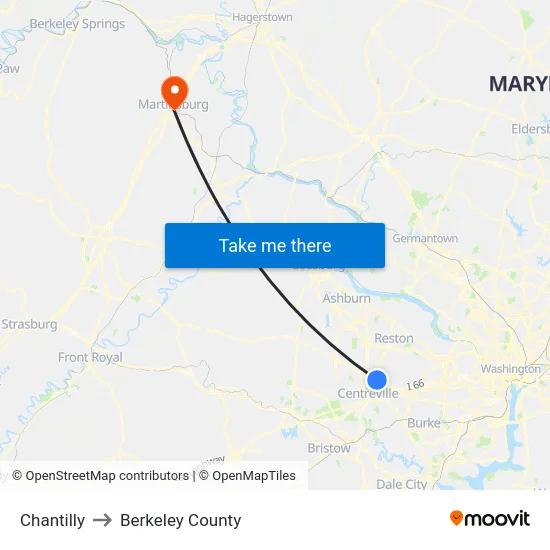 Chantilly to Berkeley County map