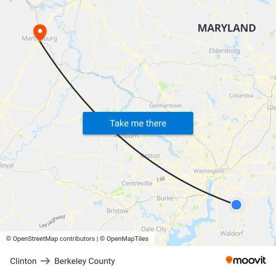Clinton to Berkeley County map