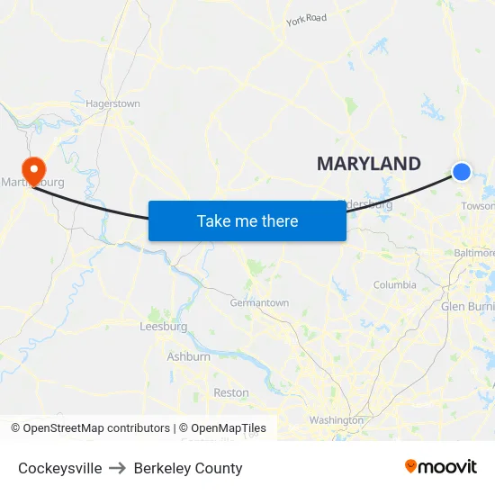 Cockeysville to Berkeley County map