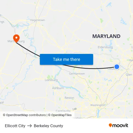 Ellicott City to Berkeley County map