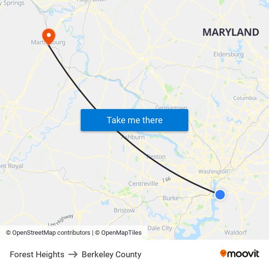 Forest Heights to Berkeley County map