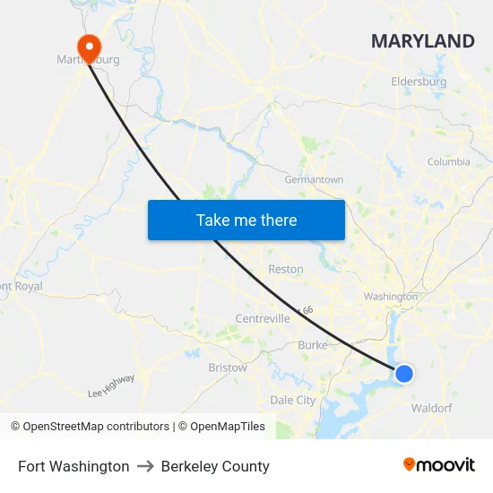 Fort Washington to Berkeley County map