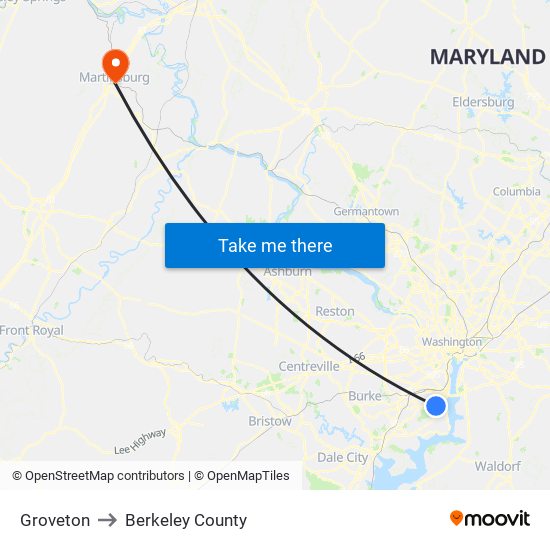 Groveton to Berkeley County map