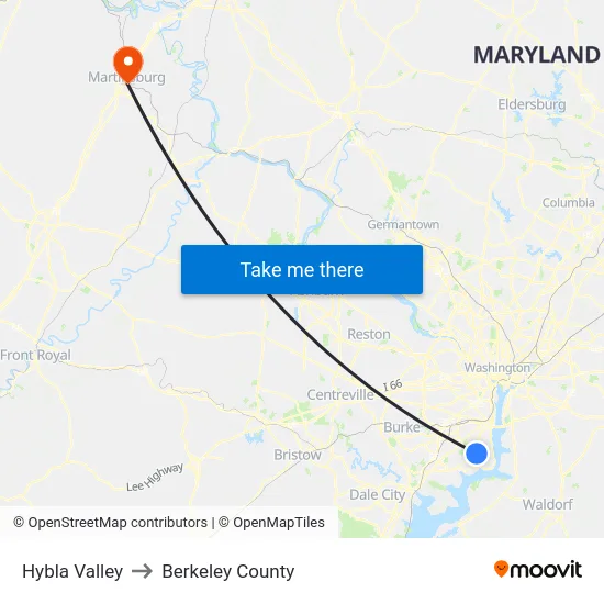 Hybla Valley to Berkeley County map