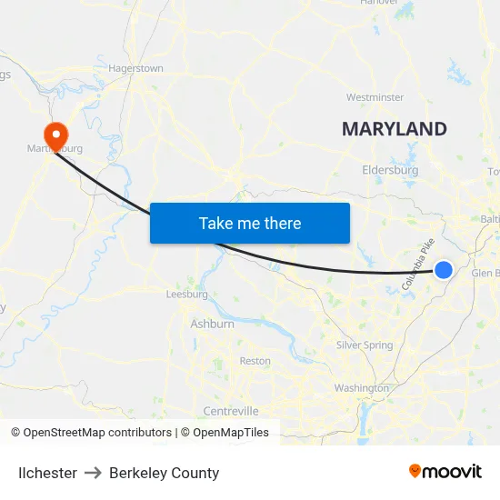 Ilchester to Berkeley County map