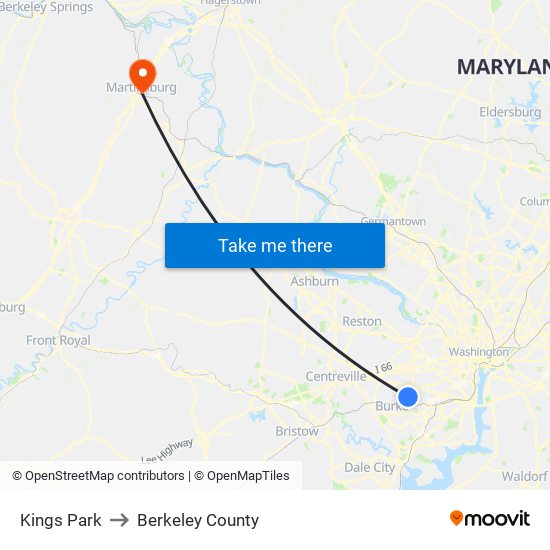 Kings Park to Berkeley County map