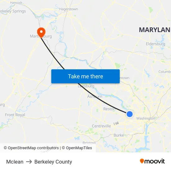 Mclean to Berkeley County map