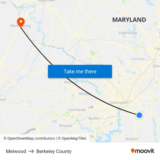 Melwood to Berkeley County map