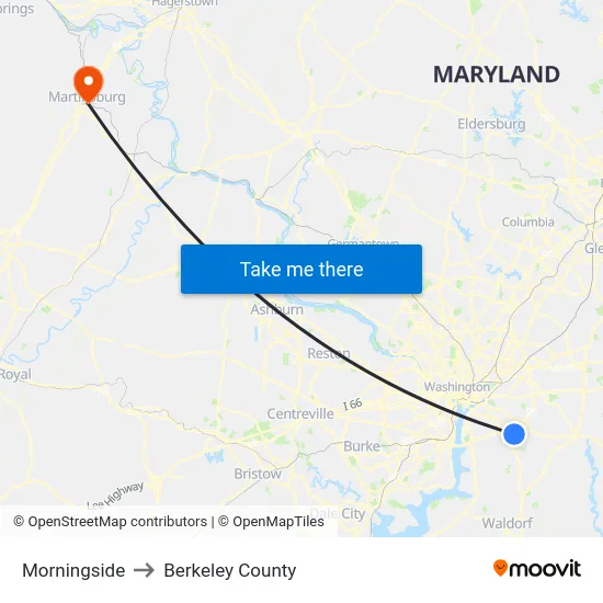 Morningside to Berkeley County map