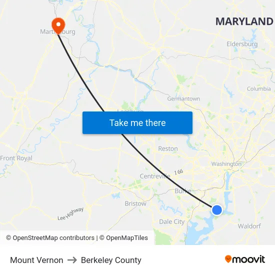 Mount Vernon to Berkeley County map