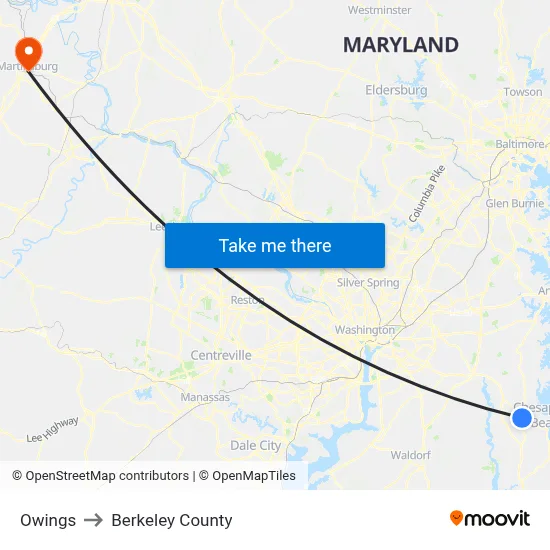 Owings to Berkeley County map