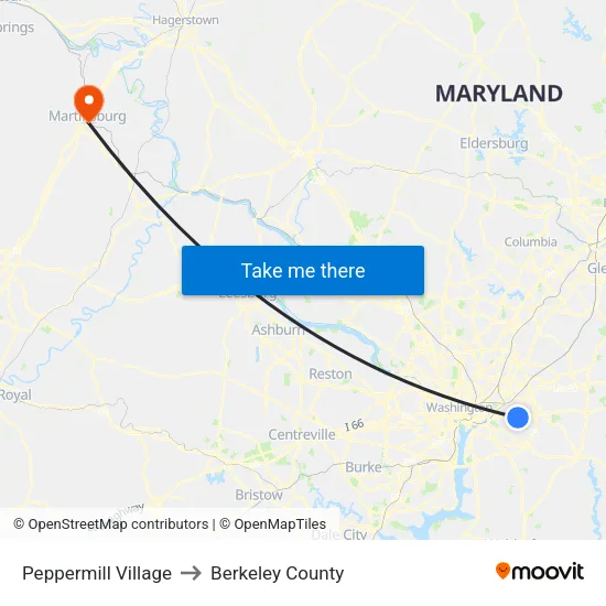 Peppermill Village to Berkeley County map