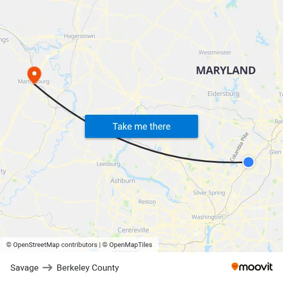 Savage to Berkeley County map