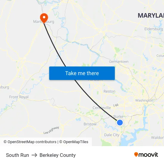 South Run to Berkeley County map