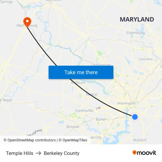 Temple Hills to Berkeley County map
