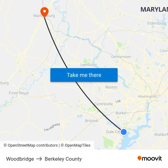 Woodbridge to Berkeley County map