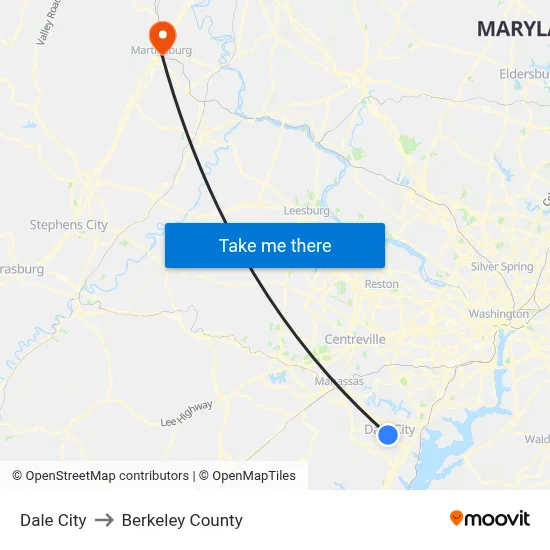Dale City to Berkeley County map