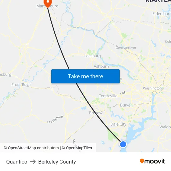 Quantico to Berkeley County map