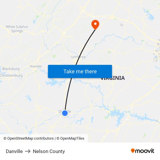 Danville to Nelson County map