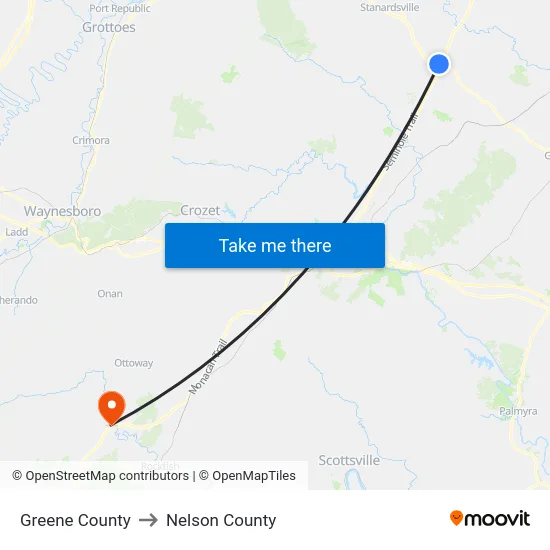 Greene County to Nelson County map