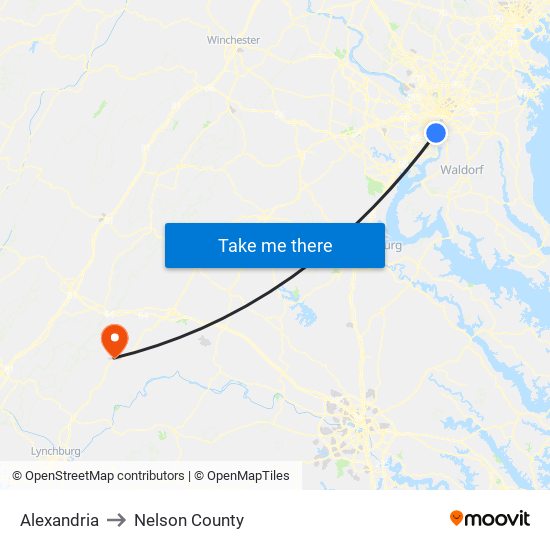 Alexandria to Nelson County map