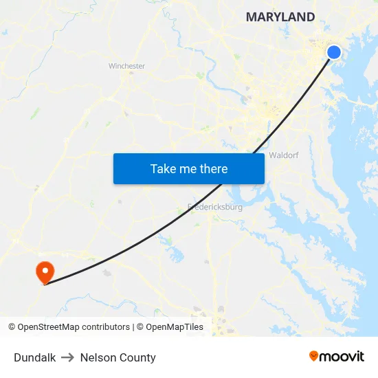 Dundalk to Nelson County map