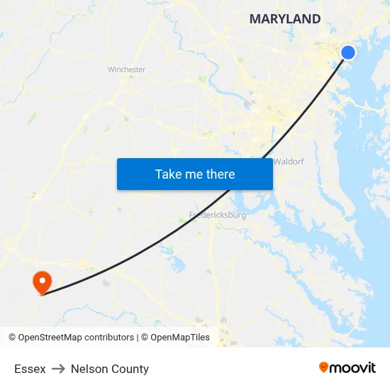 Essex to Nelson County map