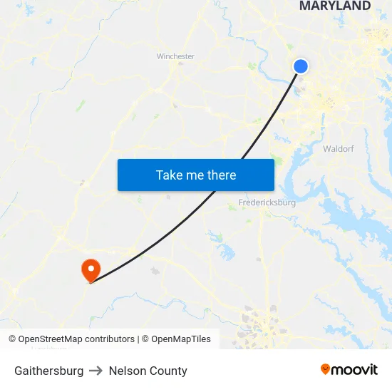Gaithersburg to Nelson County map