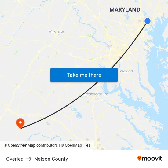 Overlea to Nelson County map