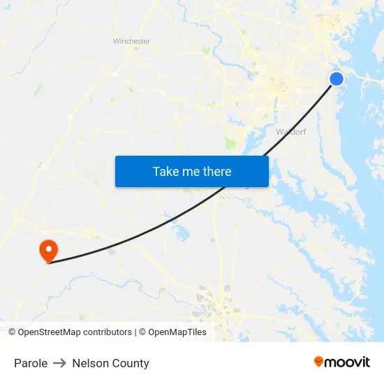 Parole to Nelson County map