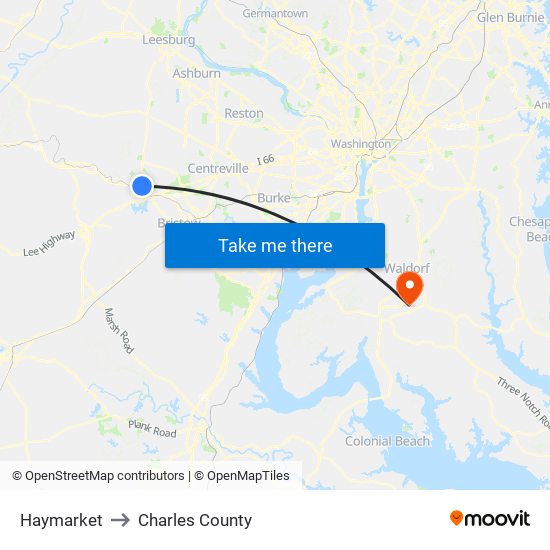 Haymarket to Charles County map