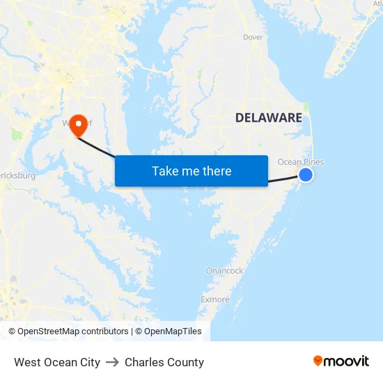 West Ocean City to Charles County map