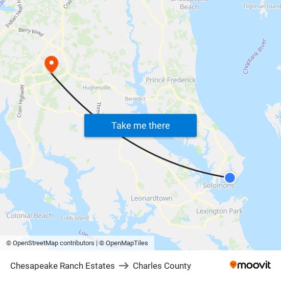 Chesapeake Ranch Estates to Charles County map