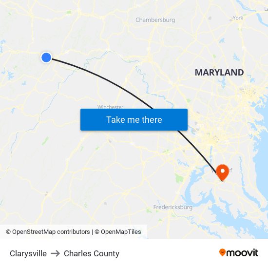 Clarysville to Charles County map