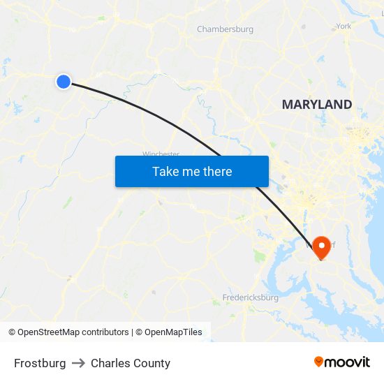 Frostburg to Charles County map