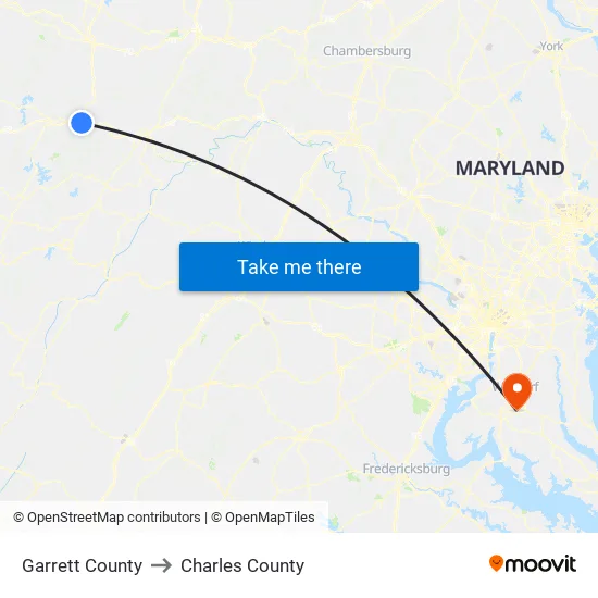 Garrett County to Charles County map