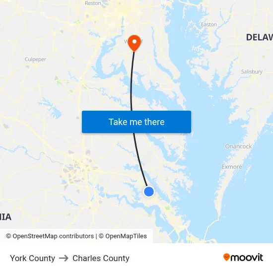 York County to Charles County map