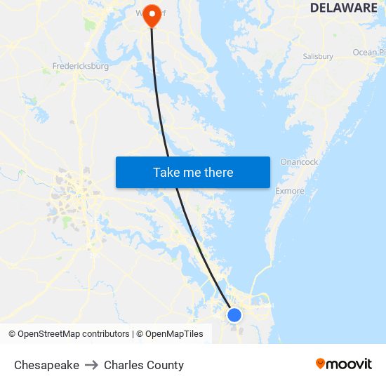 Chesapeake to Charles County map