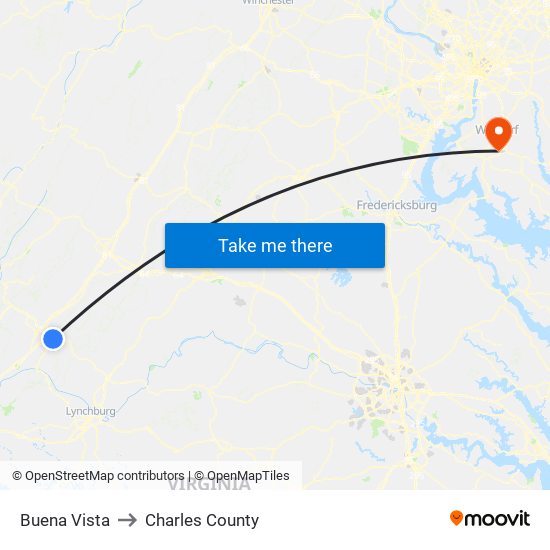 Buena Vista to Charles County map