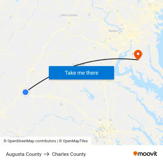 Augusta County to Charles County map
