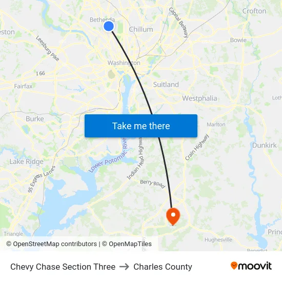 Chevy Chase Section Three to Charles County map