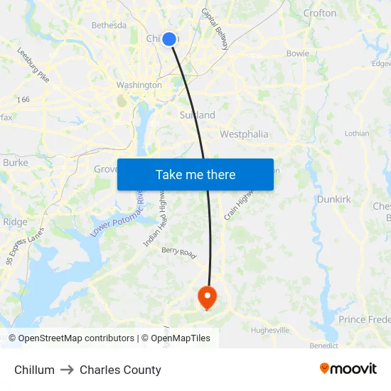 Chillum to Charles County map