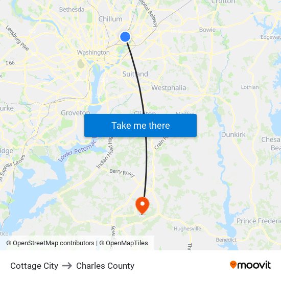 Cottage City to Charles County map