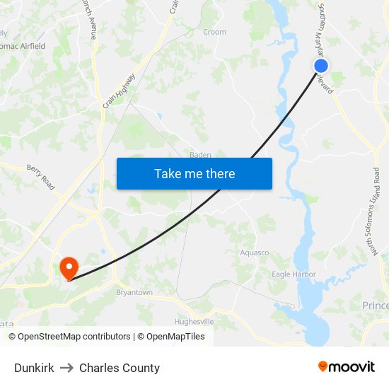 Dunkirk to Charles County map