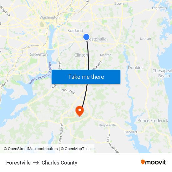 Forestville to Charles County map