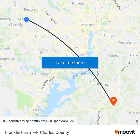 Franklin Farm to Charles County map