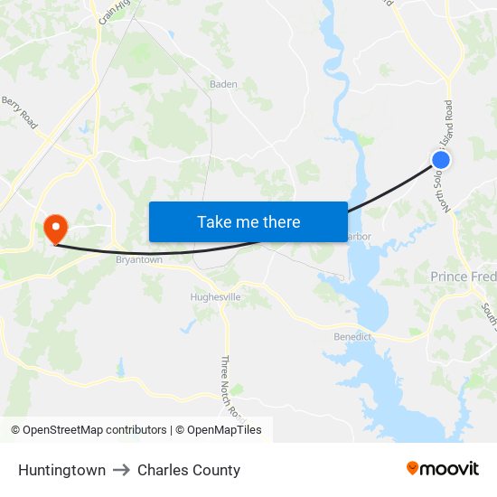 Huntingtown to Charles County map